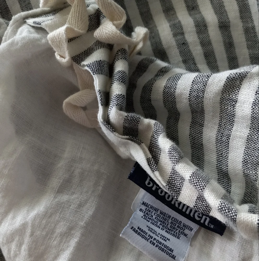 Brooklinen Washed European Linen Duvet Cover Oxford Stripe In Grey